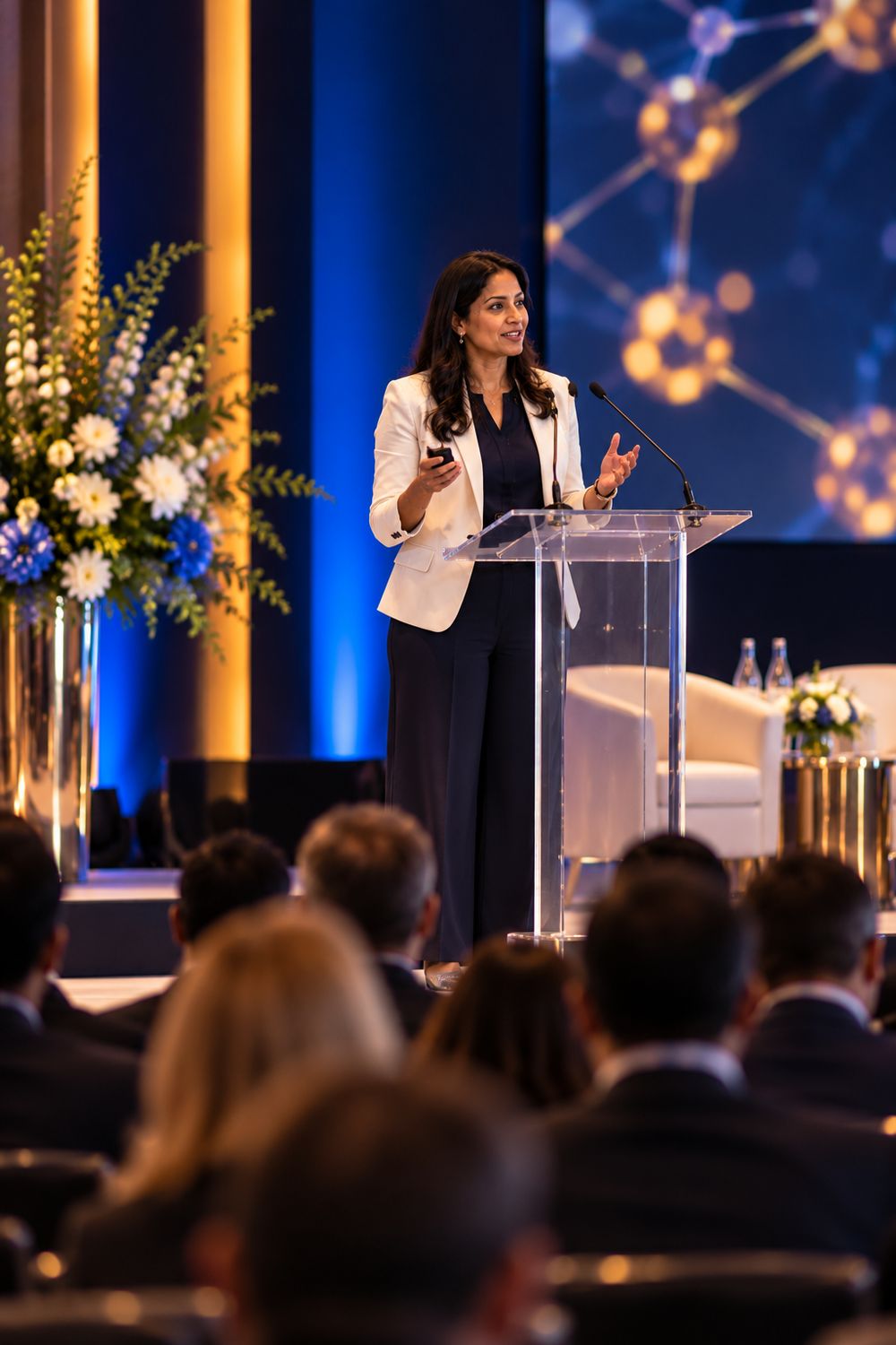 Keynote speaker addressing a conference audience from the stage